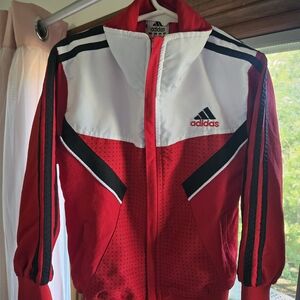 Adidas Track Jacket Black Red White Full Zip Kids Boys Size 5